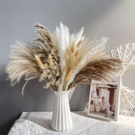 Bouquet de 72 herbes de la pampa séchées naturelles, décoration duveteuse en herbes de la pampa artificielles, fleurs séchées de phragmites.