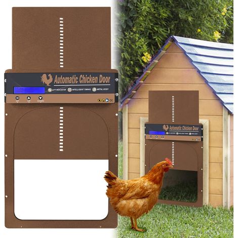 Porte de poulailler automatique minuterie à énergie solaire IP45 étanche en aluminium volaille portes automatiques de poulailler pour maison ferme marron, (1/5)