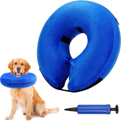 Collerette Chien Gonflable, Anti Lechage Colliers de Récupération Gonflables pour la Cicatrisation des Plaies et Empêcher Mordre ou de Gratter (Blue XL) (1/5)
