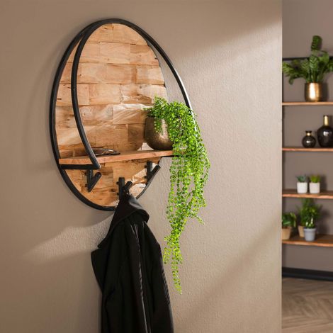 Etagère murale ronde 60x15x60 cm en acacia et métal - MULLO (1/4)