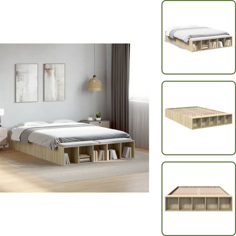 The Living Store Cadre de lit sans matelas chêne sonoma 120x190 cm - Cadre De Lit - Lit Double - Lit Design - Lit Moderne - Lit Coffre (1/5)