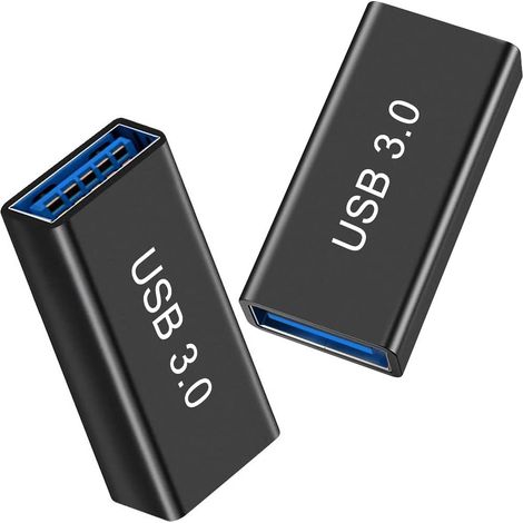 Adaptadores (paquete de 2) USB A 3.0 a USB A 3.0, adaptador USB hembra a hembra, conector de extensión USB 3.0 (1/5)
