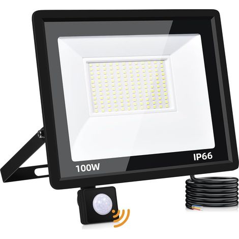 100W Projecteur LED Exterieur Detecteur de Mouvement,10000LM Spot LED Extérieur Detecteur de Mouvement,6500K Blanc froid Eclairage Exterieur,IP66 Etanche Lampe Exterieur pour Jardin Terrasse Garage (1/5)