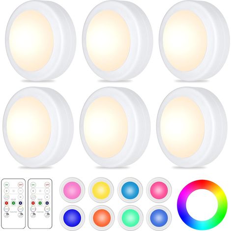 6er-Pack LED-Strahler, 16 Farboptionen, Schrankbeleuchtung, Nachtlicht mit Dimmer und Timer, geeignet für Schlafzimmer und Küche, Weiß (1/5)