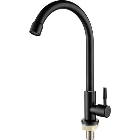 Robinet d'évier de cuisine en acier inoxydable - haute poussée, poignée simple, trou unique, ., accessoire de cuisine pratique (1/5)