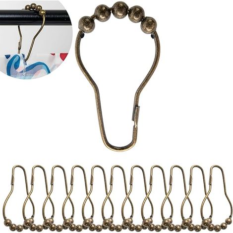 Anneaux pour Rideaux de Douche, 12 pièces, en Couleur Bronze, Taille 74 x 36 mm, Crochets de rideau pour Tiges de Rideau de Douche, Anneaux de Douche en Métal Robuste, Crochets de Rideau de Douche Set (1/4)