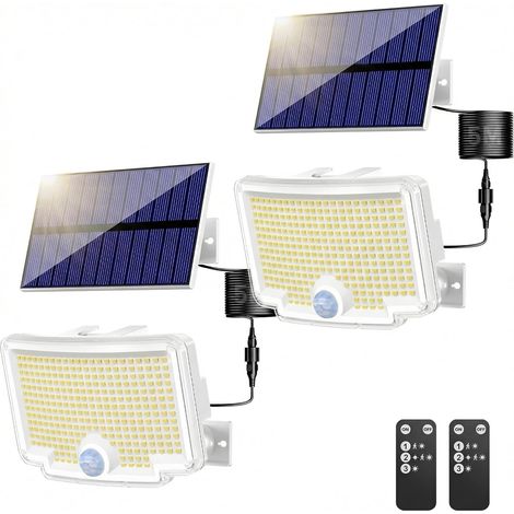 Lampe Solaire Extérieur Detecteur de Mouvement【310 LED/3Mode/Angle d'éclairage 270 °】, Lumiere Solaire Extérieure avec Télécommande, Étanche Eclairage Exterieur Solaire avec Câble de 5M 2 pièce (1/5)