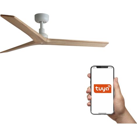 Faro Klim Ventilateur de plafond moyen à 3 pales, blanc mat, pin, système intelligent Tuya (1/4)
