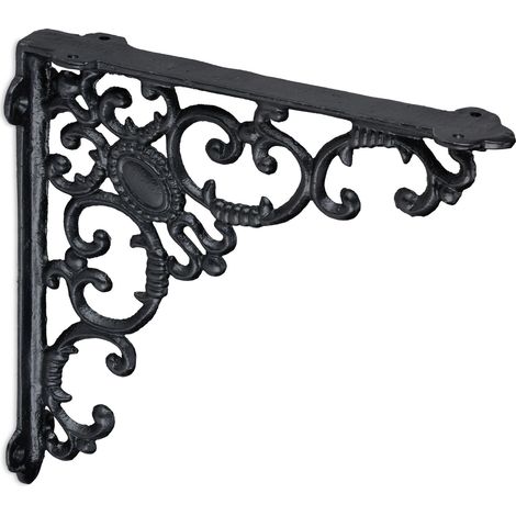 Set de 2 escuadras de pared de hierro fundido rústico estilo vintage 21,5 x 4 x 21,5 cm decoración barroca de hierro fundido negro 130009202 (1/5)