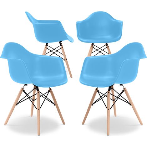 Dining Chair - Scandinavian Design - Wooden Legs - Pack of 4 - Nordika Blue