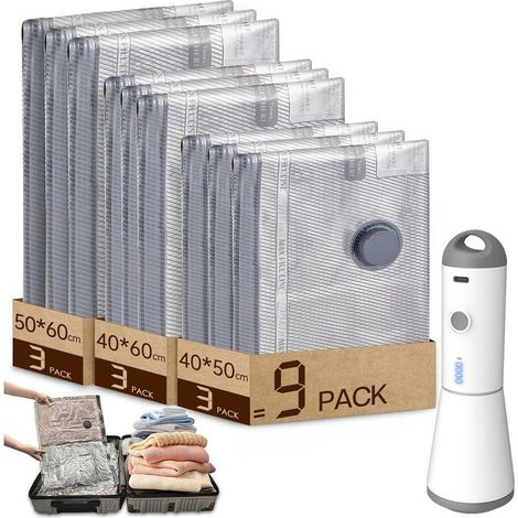 [KK] Sacs de rangement sous vide pour vêtements avec pompe électrique sans fil, lot de 9 réutilisables-AquaForge (1/5)