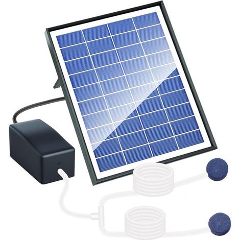 Set pompa ad aria con pannello solare 10V 6W, aeratore con pietre porose per giardino, piscina e laghetto, aeratore silenzioso, nero. (1/5)
