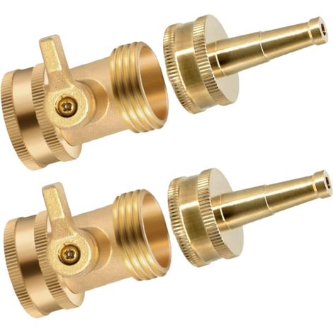 Hochdruck-Schlauchtülle, Schlauchtülle aus massivem Messing, Sprühgerät, Kehrmaschine mit Schlauchabsperrventil, robuste 3/4 Zoll (ca. 0,6 cm) GHT-Düse für Gartenschläuche – 2er-Set