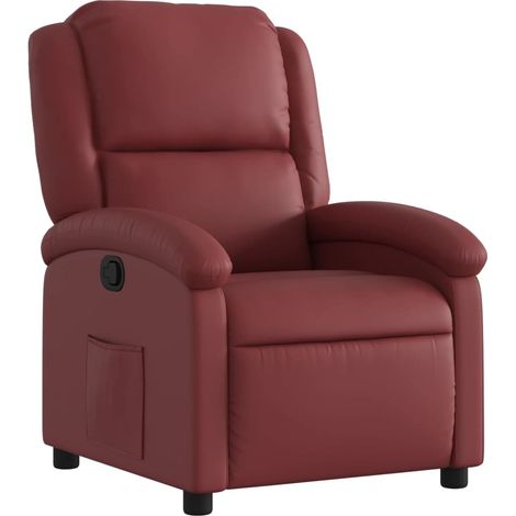 Sillón reclinable de cuero sintético rojo tinto vidaXL