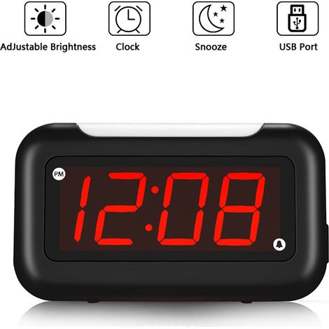 Lntyq LED-Digitalwecker - Morgenwecker für rote Zahlenanzeige Leuchtender Wecker - Schwarz (1/5)
