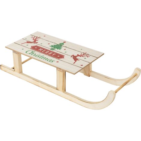 ECD Germany LED Deko Schlitten aus Holz mit 60 warmweißen LEDs, 60x21x13,5 cm, Braun, Batterriebetrieben, Beleuchteter Dekoschlitten mit Timer, Weihnachtsdeko Weihnachten Dekoration Deko Holzschlitten