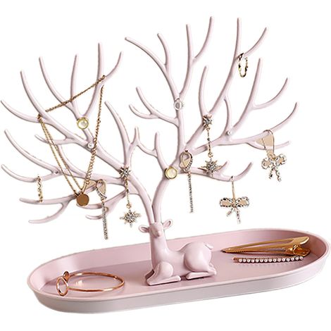 Présentoir à bijoux en forme de bois de cerf, support de rangement suspendu pour bagues, colliers et boucles d'oreilles, rose (1/4)