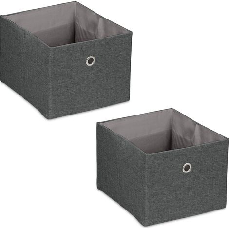 Lote de 2 cajas de almacenamiento cuadradas prácticas 16 x 20,5 x 25 cm de lino beige 130013760 (1/4)