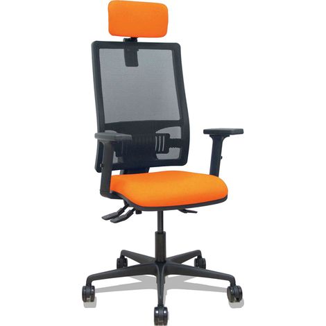 Silla Bormate asincro malla negra asiento bali naranja brazos 2D ruedas 65mm cabecero regulable