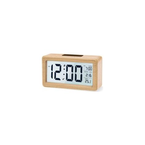Sveglia luminosa in legno – Orologio LED silenzioso con visualizzazione di data e temperatura – Funzione snooze – Richiede 3 batterie AAA – Crezuo
