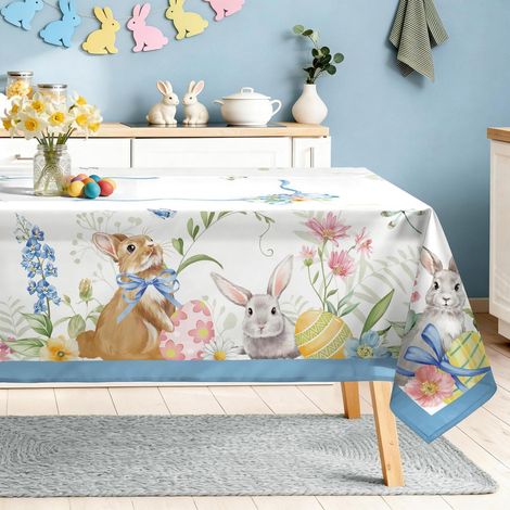 Ostern Tischdecke Rechteckig 152x264 cm mit Hasenmotiv, waschbar