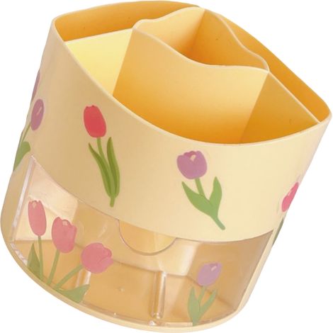 Porte-stylo rotatif grande capacité en plastique jaune avec étiquette, organiseur rotatif pour fournitures de bureau et pinceaux de maquillage (1/5)