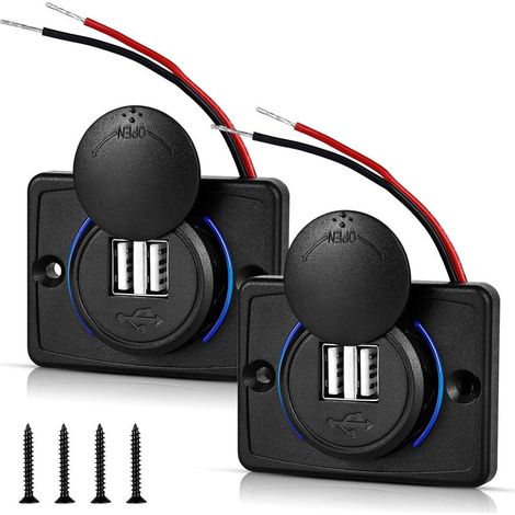 Prise USB 12V, Port USB 12V Double Prise USB Camping Car 12V, 3.1A USB Chargeur pour Voiture, Chargeur USB de Voiture pour Voiture, Marine, Camping-Car, Camion, SUV, Moto (2 pcs) (1/5)