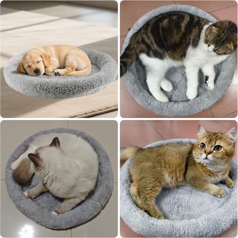 Round Cat Cushion 50 cm Non-Slip Washable Donut for Cats/Small Dogs Grey (1/5)