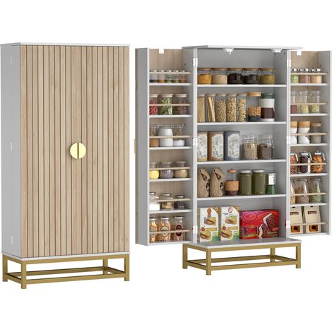 Buffet de cuisine, blanc, 58 x 29 x 119.5cm, étagères de rangement, avec portes, réglable, pour cuisine salle à manger campagnard