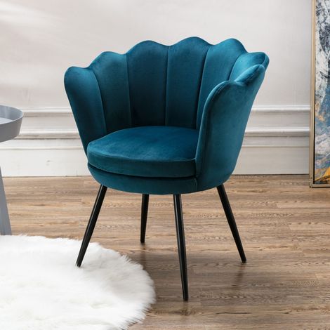 Wahson Fauteuil en Velours, Fauteuil de Salon Moderne Chaise Coquillage avec Pieds Métal Fauteuil Scandinave pour Chambre, Velours, Bleu Sarcelle