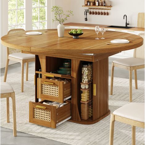 Mesa extensible con almacenamiento, 118-158 cm, MDF efecto madera, negro/natural/marrón DESVIAE (1/5)