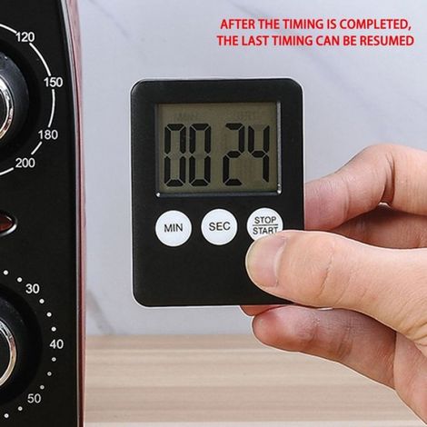 Minuterie Cuisine - Écran LCD Numérique - Compte à Rebours Jusqu'à 99 Min 59 S - Avec Alarme et Support Aimant - Noir - 2 Pièces (1/5)