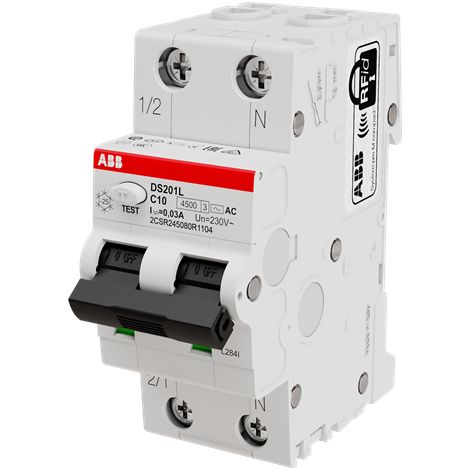 DISJ.DIFF. (1P/N-neutre à droite) DS201 L C10 AC30 NAD 2CSR245080R1104 ABB D204341 (1/3)
