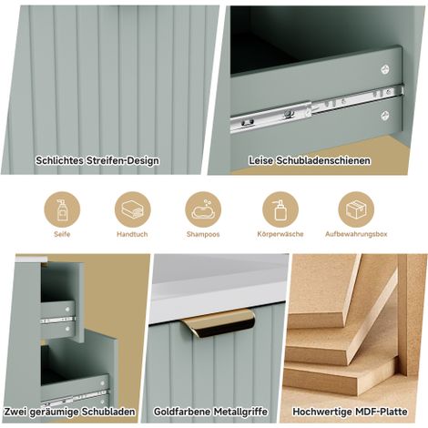 Meuble vasque suspendu 61x46x57 cm avec 2 tiroirs à fermeture douce, vasque intégrée, MDF laqué vert menthe (1/5)