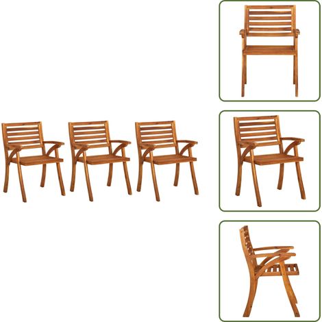 Chaises de jardin lot de 3 Bois d'acacia solide - Chaise De Jardin - Fauteuil De Jardin - Mobilier De Jardin - Acacia - Bois Massif (1/5)