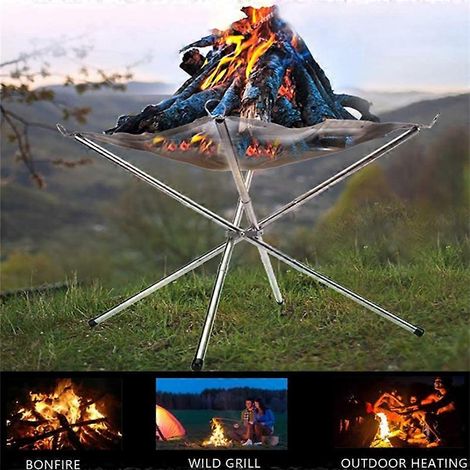 Foyer extérieur portable pliable en treillis d'acier, idéal pour le camping, le jardin et la cour, avec sac de transport. (1/5)
