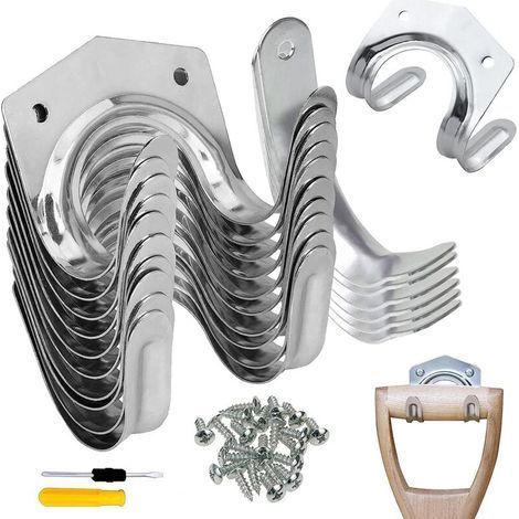 18-teiliges Aufbewahrungshaken-Set, Wandhalterung für Gartengeräte, Einzel-/Doppel-Werkzeughalter aus Eisen für Garage, Schuppen, Lagerhalle, Bauernhaus, Werkbank, mit Schrauben und Schraubendreher (1/5)