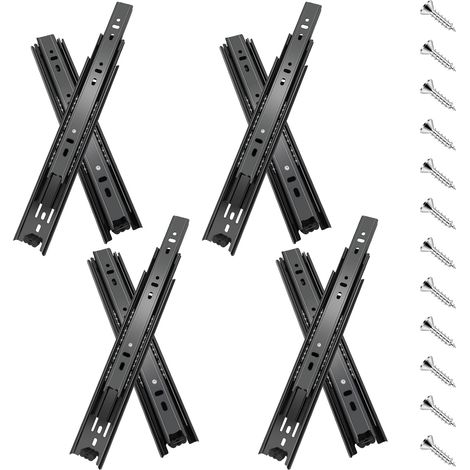 4 paires glissières de tiroir 30 cm (8 pièces),glissiere pour tiroir, montage latéral,extension complète,coulisse tiroir avec roulements à billes, capacité de 45 kg, noir (1/5)