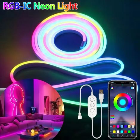 Bande LED néon RGB-IC USB 5V (1 mètre), lumière néon flexible synchronisée à la musique (1/5)