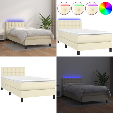 Sommier à lattes de lit avec matelas et LED Crème 100x200 cm - Lit Plateforme - Lit Design - Lit Moderne - Lit Capitonné - Lit Avec Rangement - Home & Living