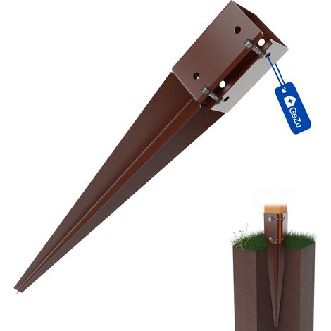 Lot de 8 Support de poteau réglables à enfoncer thermolaqués 75 x 75 x 600 mm – Pieux robustes de sol avec pince pour poteaux bois clôture – GeZu Impex (1/4)
