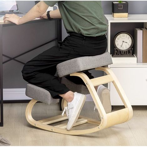 Silla de rodillas ergonomica de madera gris, asiento acolchado, mejor postura, 51 x 69 x 58 cm (1/5)
