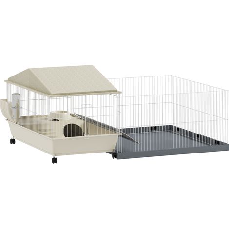 Cage cochon d'inde cage pour petits animaux avec parc amovible tapis imperméable mangeoire à foin 108 x 71 x 57 cm beige