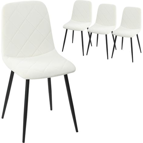 Lot de 4 chaises de salle à manger rembourrées avec dossier haut, pieds acier et tissu effet velours crème élégant (1/5)