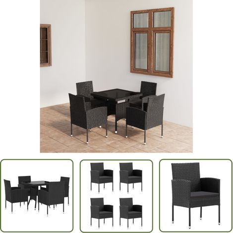 The Living Store Ensemble à manger de jardin 5 pcs Résine tressée Noir - Ensemble Salon De Jardin - Mobilier De Jardin - Table Et Chaises De Jardin - Set De Jardin - Résine Tressée (1/5)