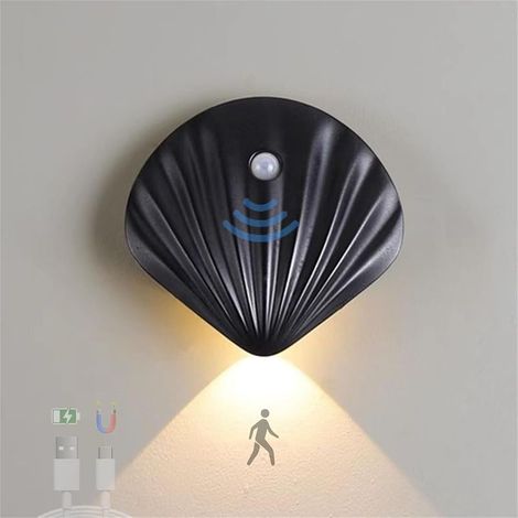 Applique murale à induction en forme de coquillage 6000K avec détecteur de mouvement, batterie 1200mAh rechargeable par USB, 3 modes d'éclairage, fixation magnétique. (1/5)