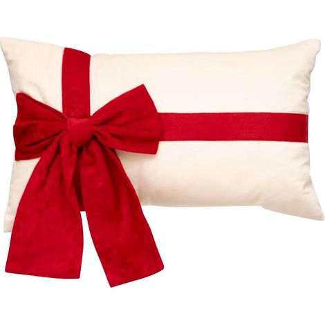 Coussin en Velours avec Nœud "Cadeau" 30x50cm Beige