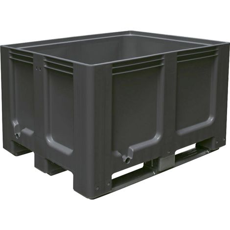 BRB Palettenbox mit 3 Kufen, LxBxH 1200x1x760 mm, geschlossen, PE-HD, lebensmittelecht (schwarz) (1/2)