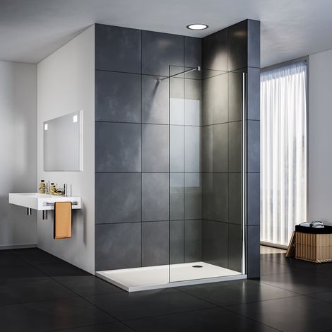 SIRHONA Porte de douche 90x 200 cm verre 8mm nano échelle transparente avec barre stabilisatrice 100 cm unidirectionnelle (1/5)