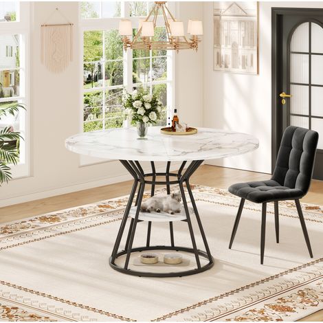 Tavolo rotondo in MDF e metallo 100 cm nero effetto marmo, altezza 76 cm, 4 posti